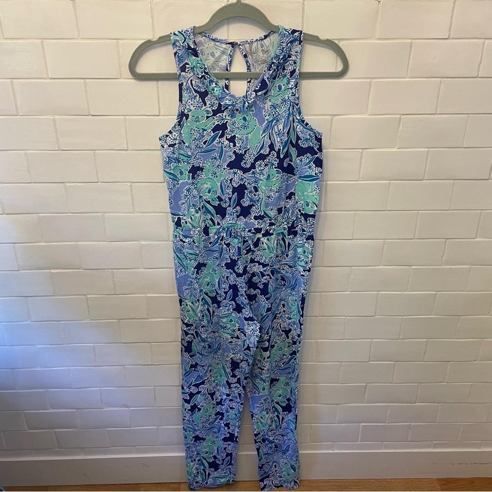 Lily Pulitzer blue floral romper, girls XL (12-14)